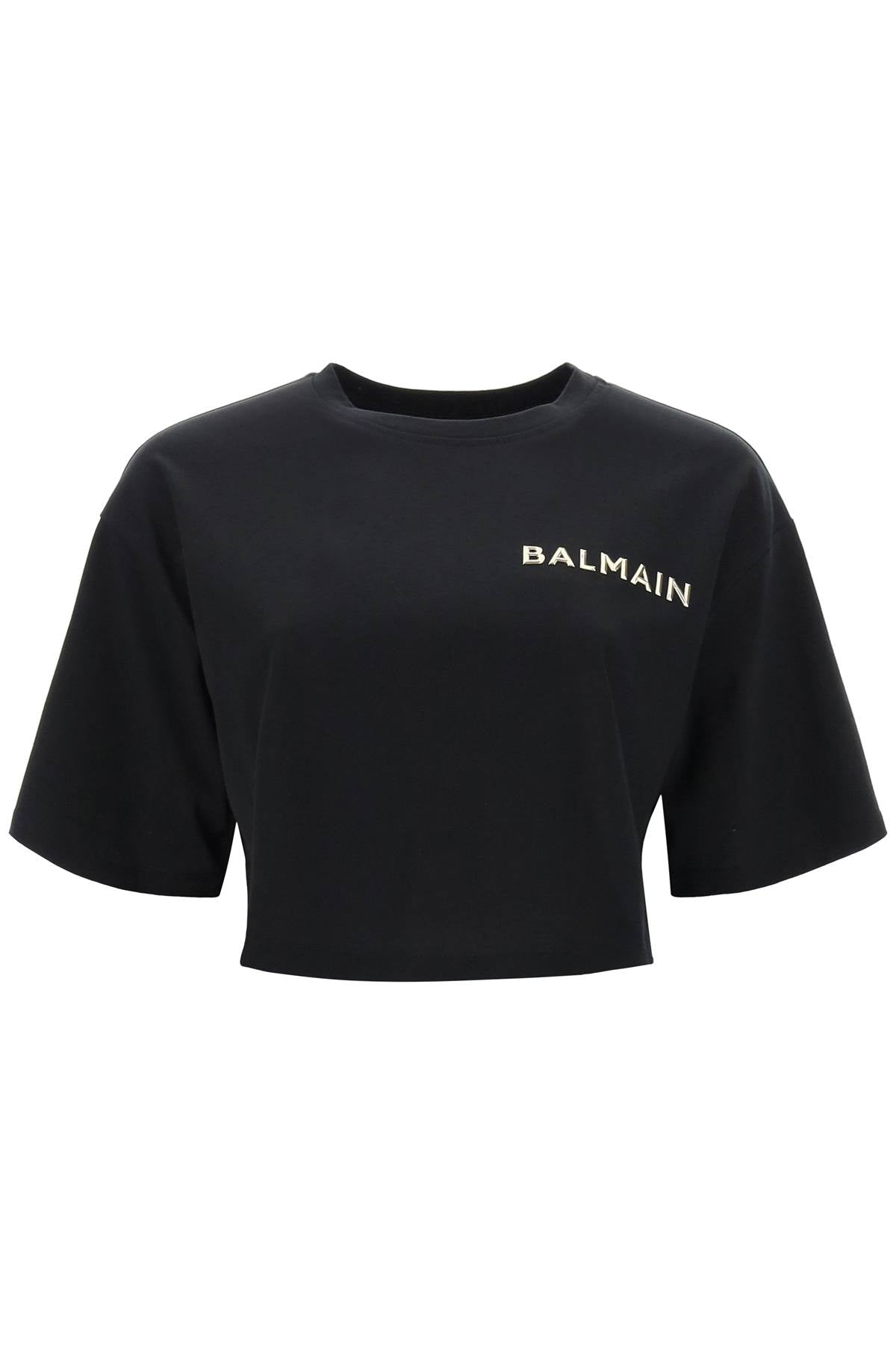 Balmain cropped t-shirt with metallic logo