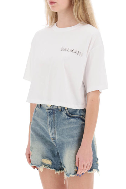 Balmain cropped t-shirt with metallic logo