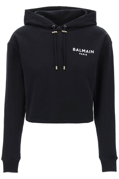 Balmain cropped hoodie with flocked logo