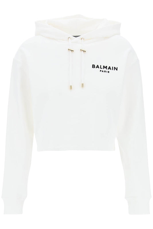 Balmain cropped hoodie with flocked logo