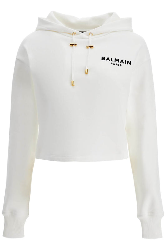 Balmain cropped hoodie with hood.