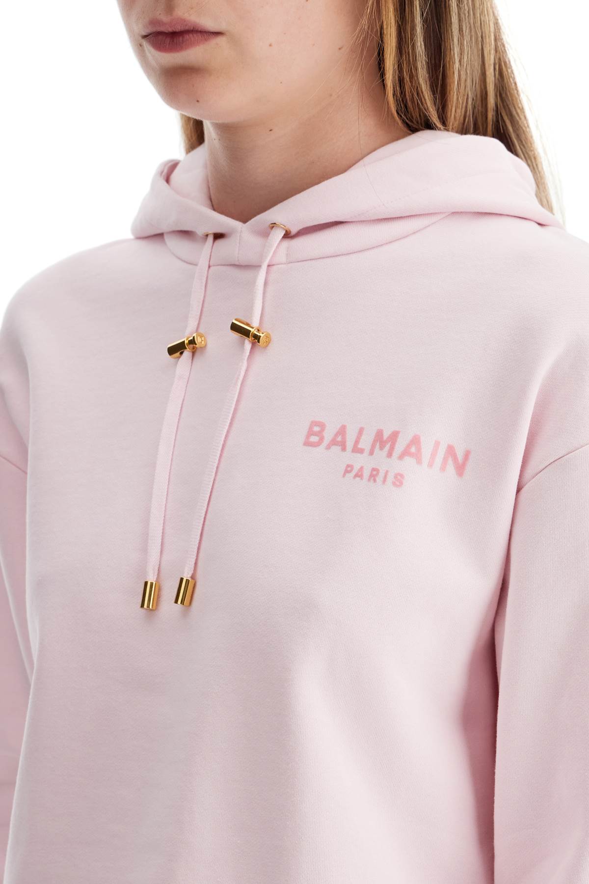 Balmain cropped hoodie with hood.