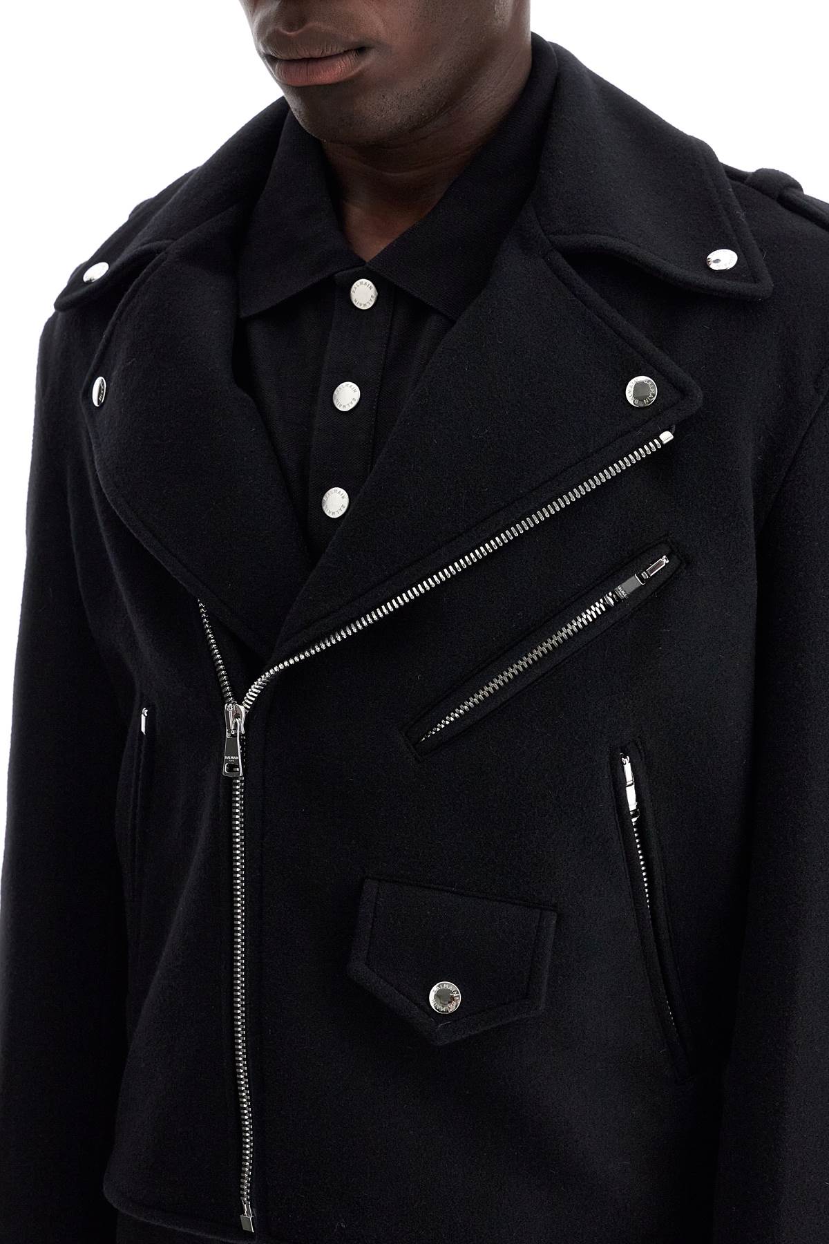 Balmain wool felt biker jacket in