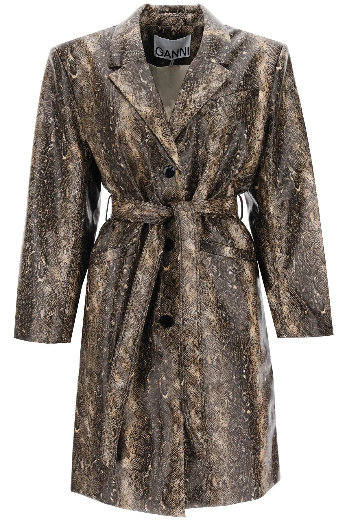 Ganni snake-effect faux leather trench coat