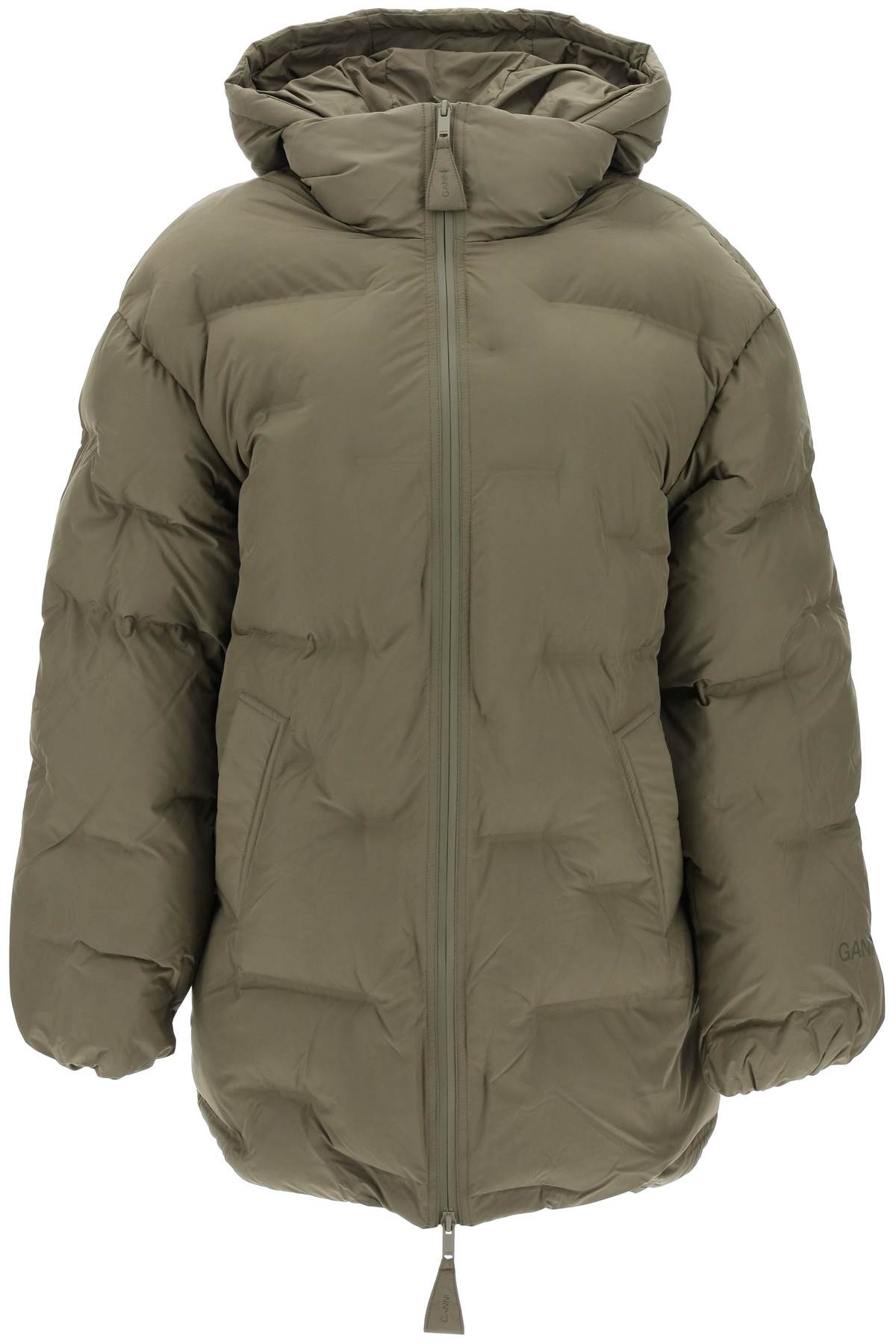 Ganni midi puffer jacket with detachable hood