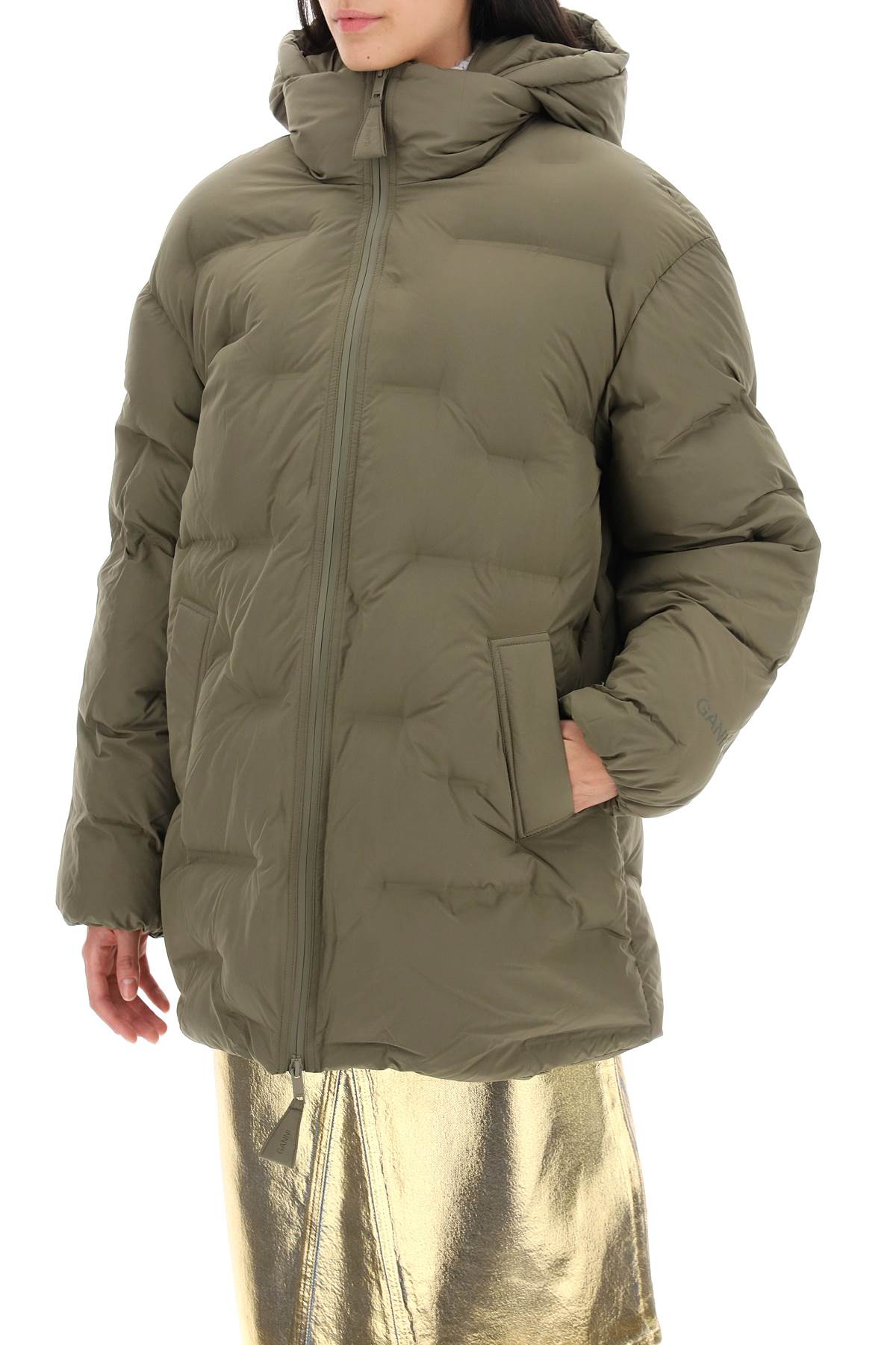 Ganni midi puffer jacket with detachable hood