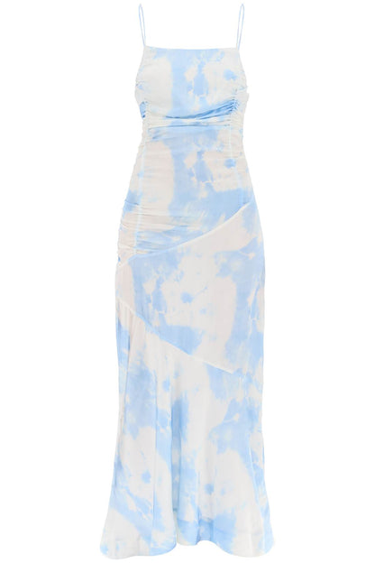 Ganni maxi printed tie-dye satin dress with r