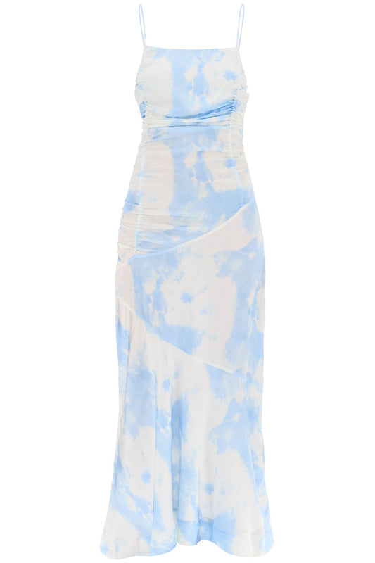 Ganni maxi printed tie-dye satin dress with r