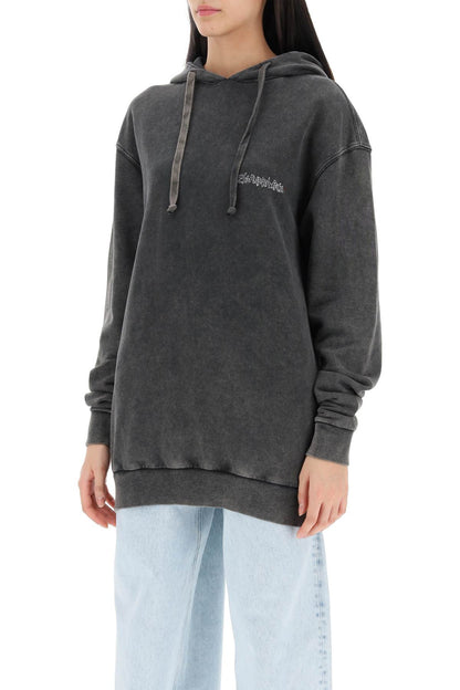 Alessandra Rich oversized hoodie with print and rhinestones