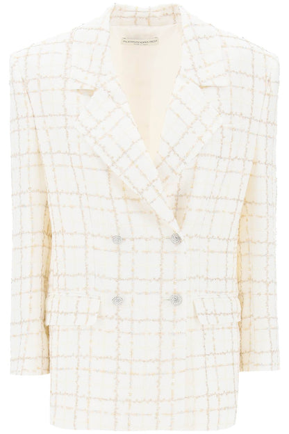 Alessandra Rich oversized tweed jacket with plaid pattern