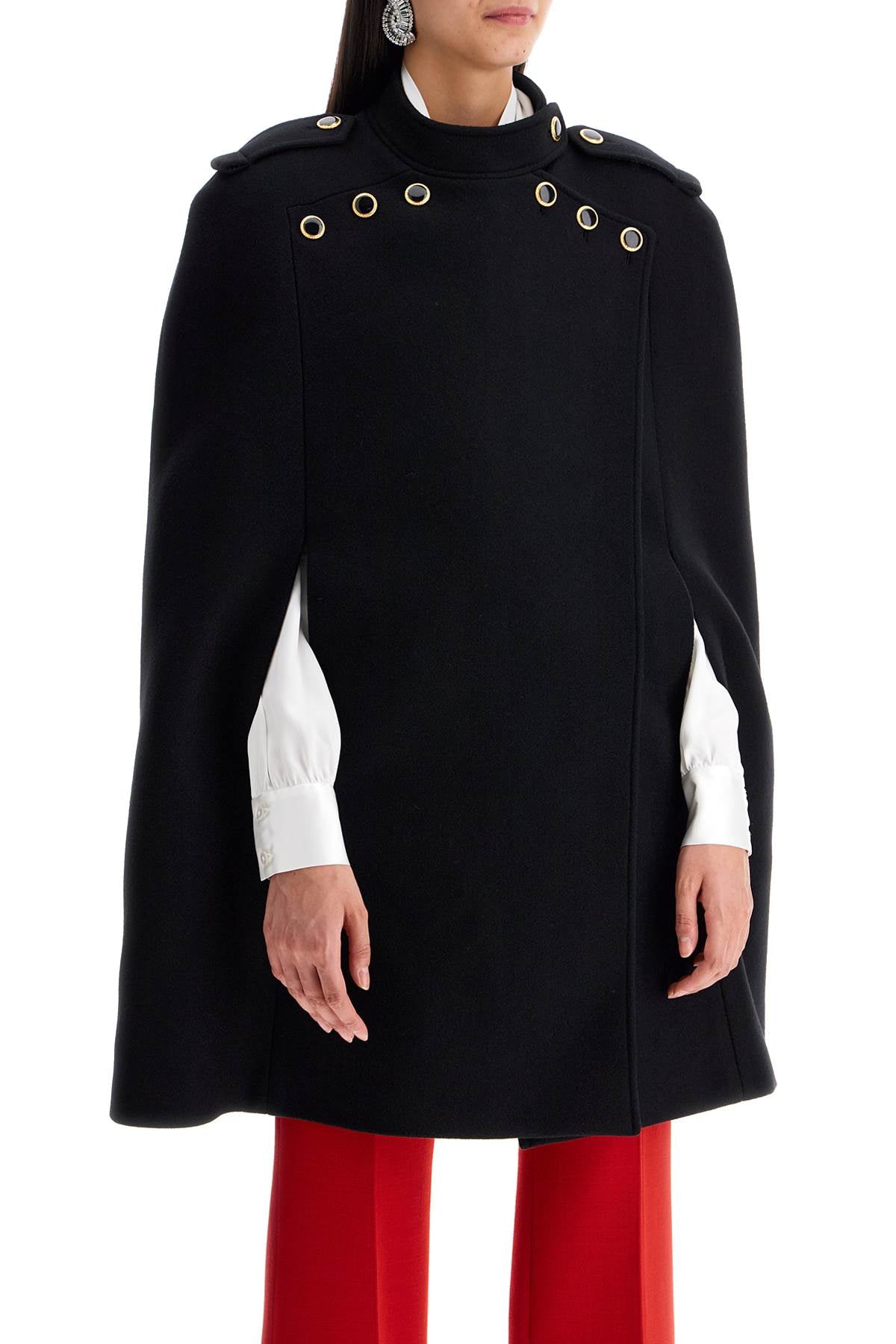 Alessandra Rich wool cape with jewel buttons