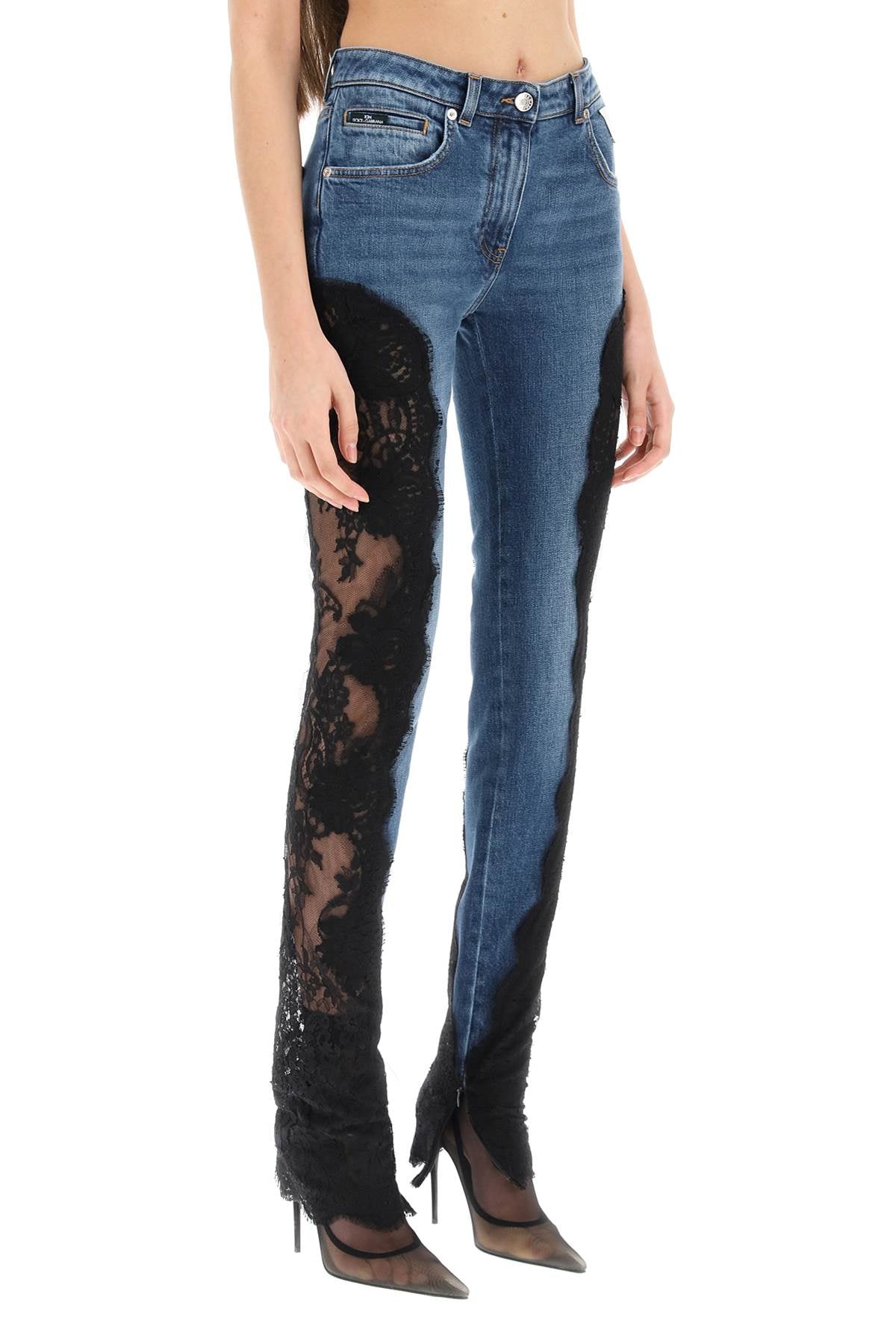 Dolce & Gabbana slim fit jeans with lace inserts