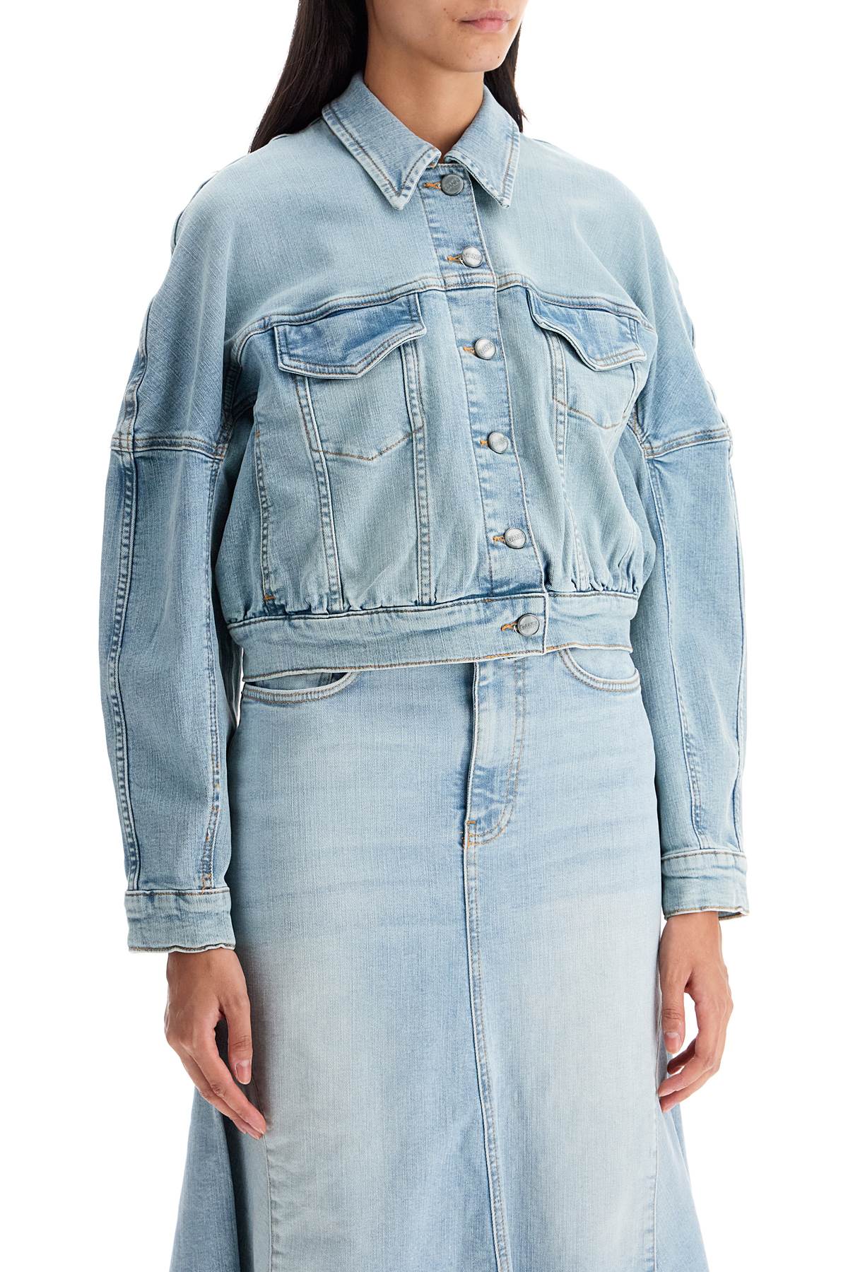 Ganni stretch denim bomber jacket in 8