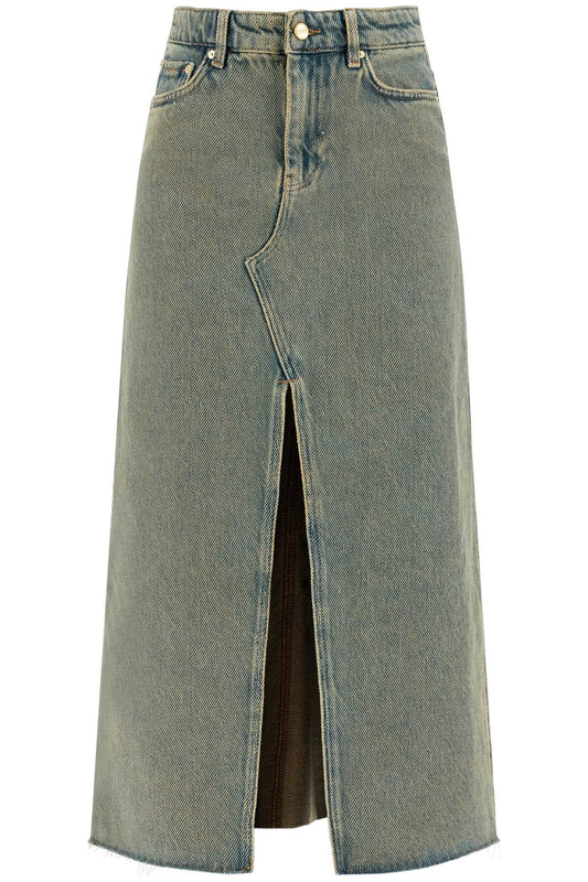 Ganni long overdyed denim maxi skirt