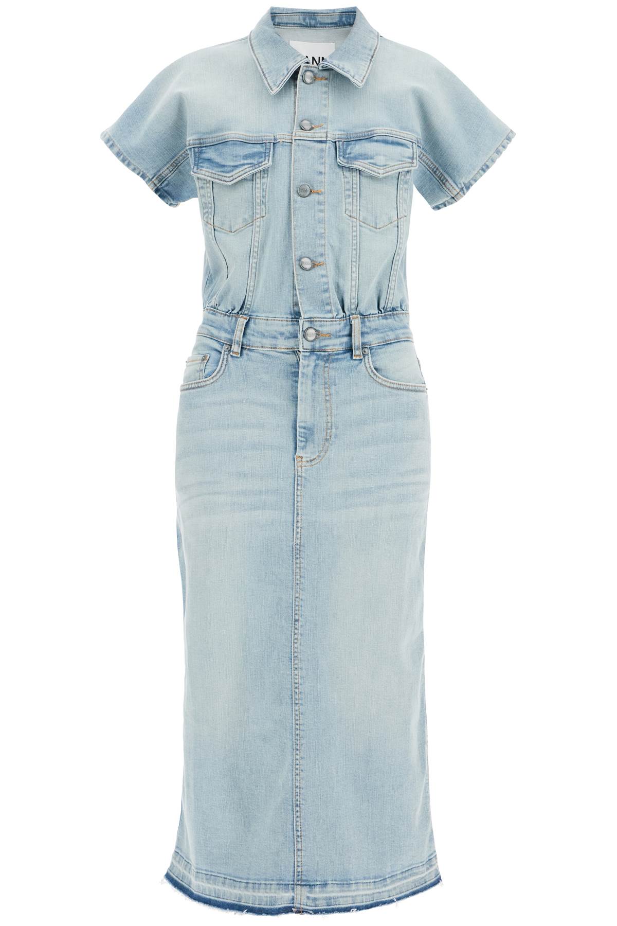 Ganni stretch denim midi dress in 8