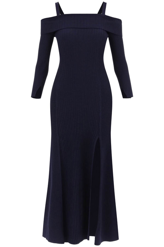 Ganni long knitted off-the-shoulder dress