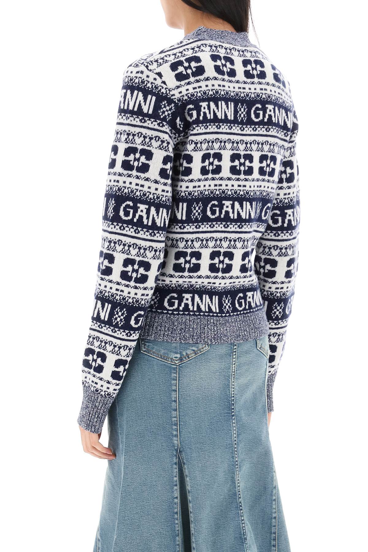 Ganni jacquard wool cardigan with logo pattern