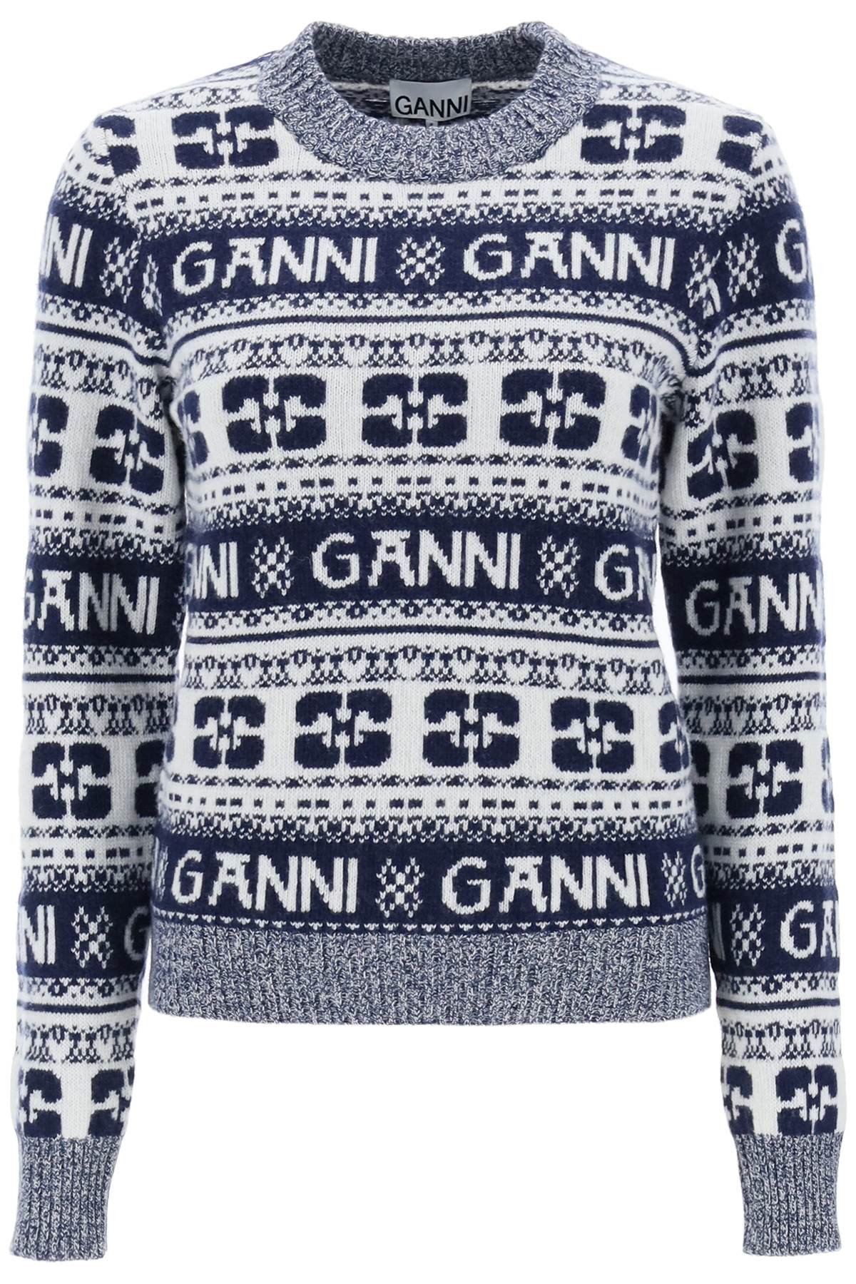 Ganni jacquard wool sweater with logo pattern