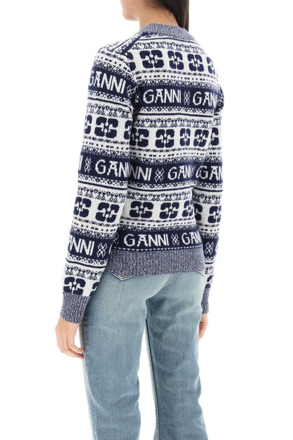 Ganni jacquard wool sweater with logo pattern