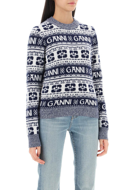 Ganni jacquard wool sweater with logo pattern