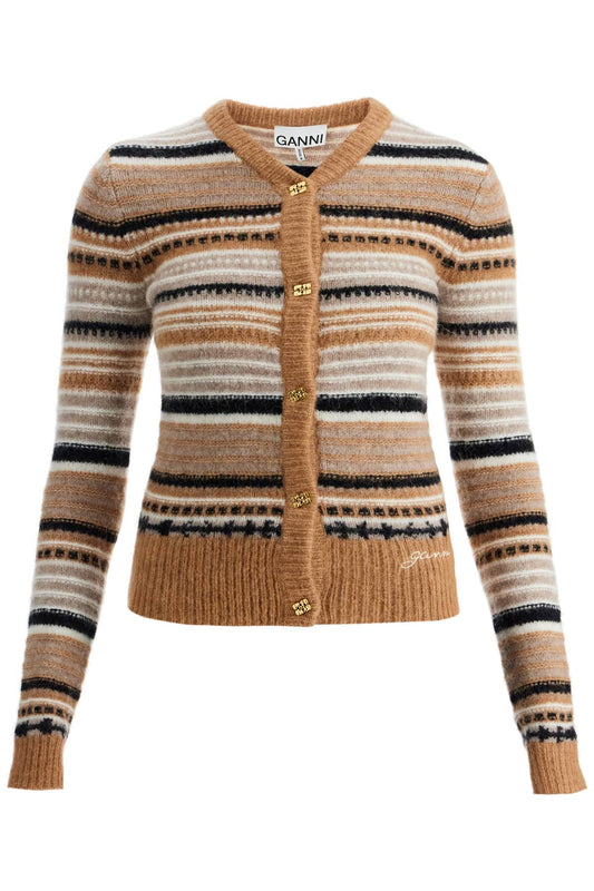 Ganni soft striped cardigan with fluffy