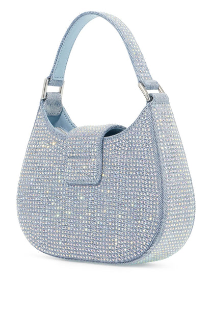 Self Portrait mini crescent denim bag with rhinestones