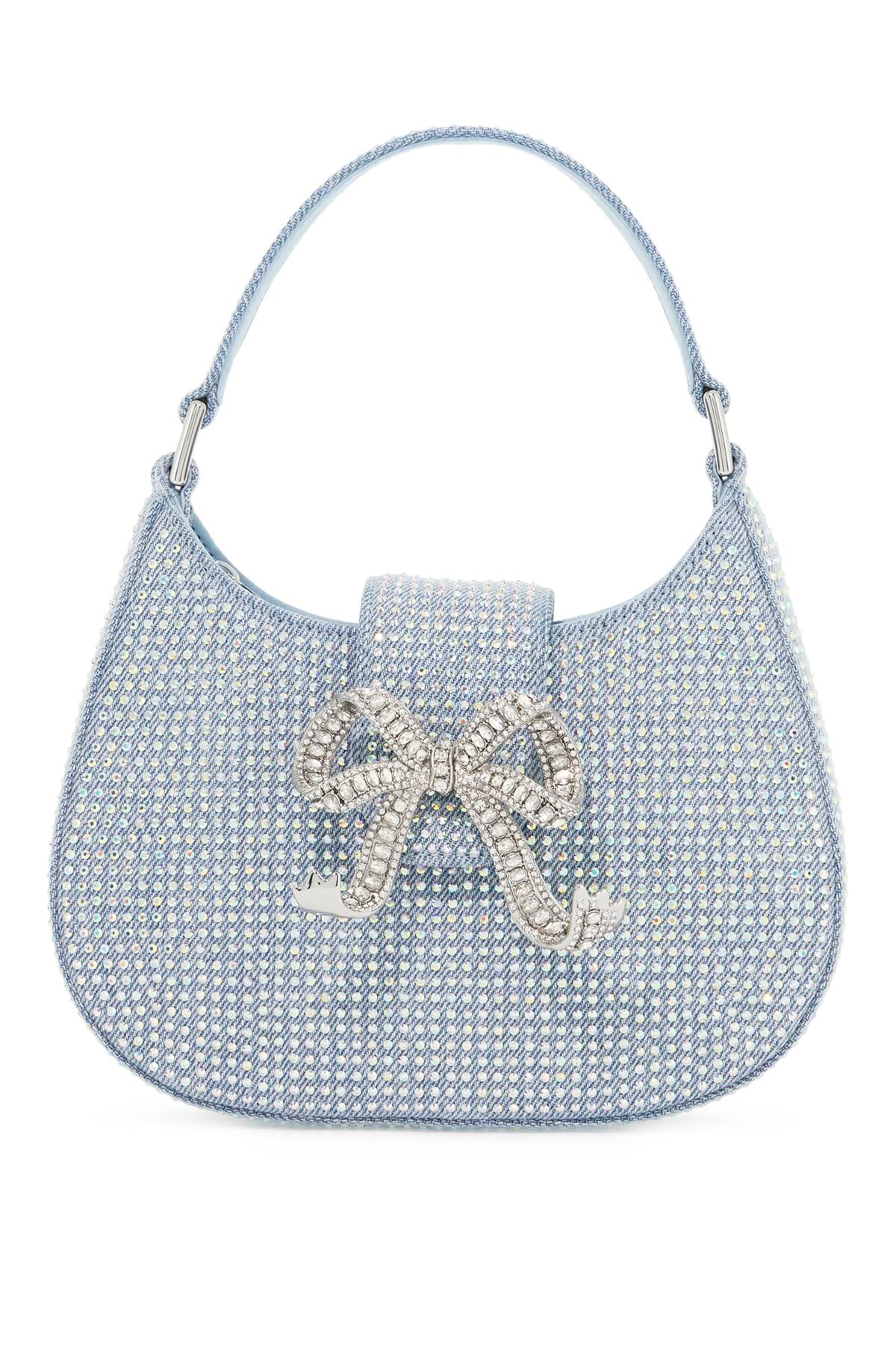 Self Portrait mini crescent denim bag with rhinestones