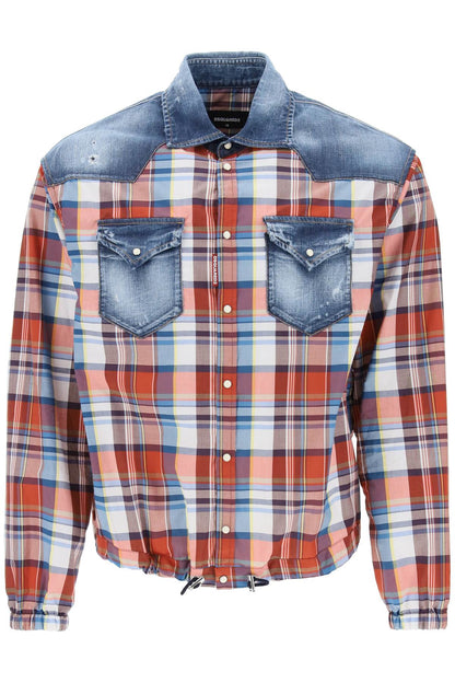 Dsquared2 plaid western shirt with denim inserts