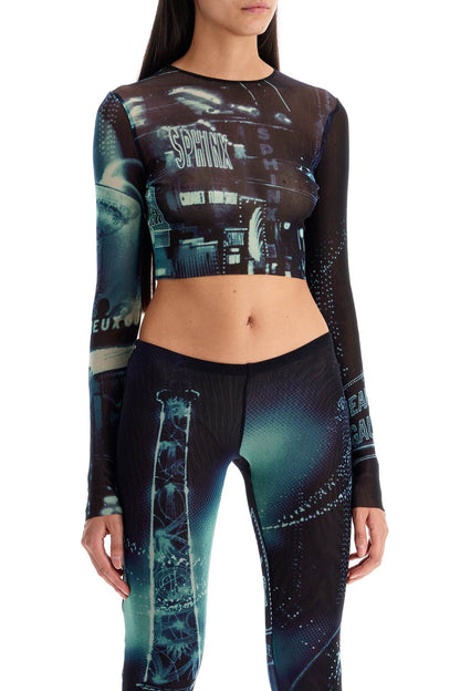 JEAN PAUL GAULTIER pigalle printed tulle crop top with