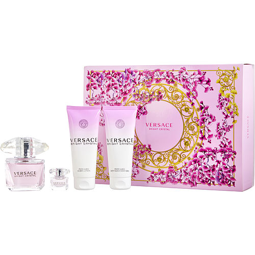 VERSACE BRIGHT CRYSTAL - EDT SPRAY 3 OZ & BODY LOTION 3.4 OZ & SHOWER GEL 3.4 OZ & EDT 0.17 OZ MINI