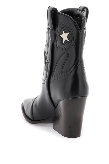 Stella Mc Cartney Texan Ankle Boots With Star Embroidery   Black