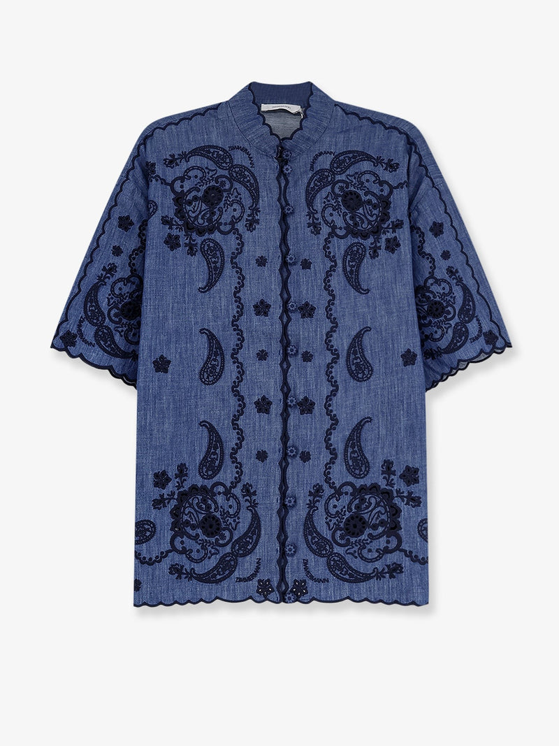 Aster denim shirt with all-over contrasting embroidery