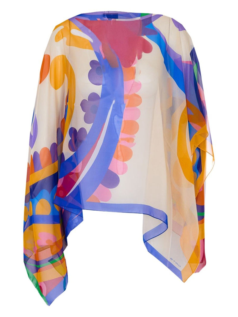 ASYMMETRICAL PAISLEY PRINT PONCHO