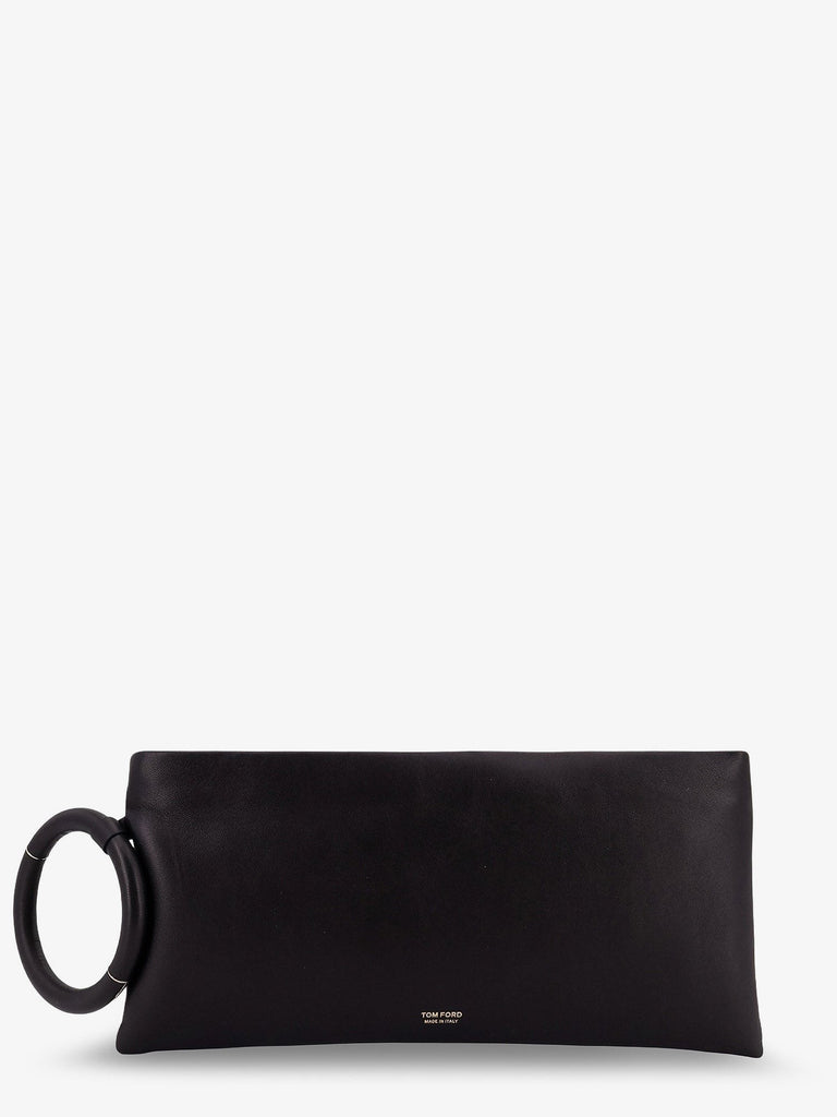 Aura leather clutch bag with lettering logo on the front