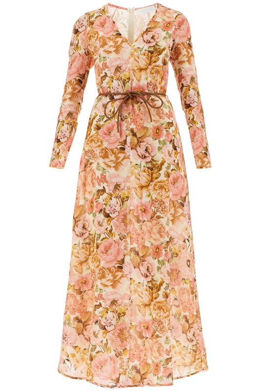 Zimmermann             Maxi Linen Golden Plunge Dress With   Pink