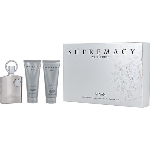 AFNAN SUPREMACY SILVER - EAU DE PARFUM SPRAY 3.4 OZ & AFTERSHAVE BALM 3.4 OZ & SHOWER GEL 3.4 OZ