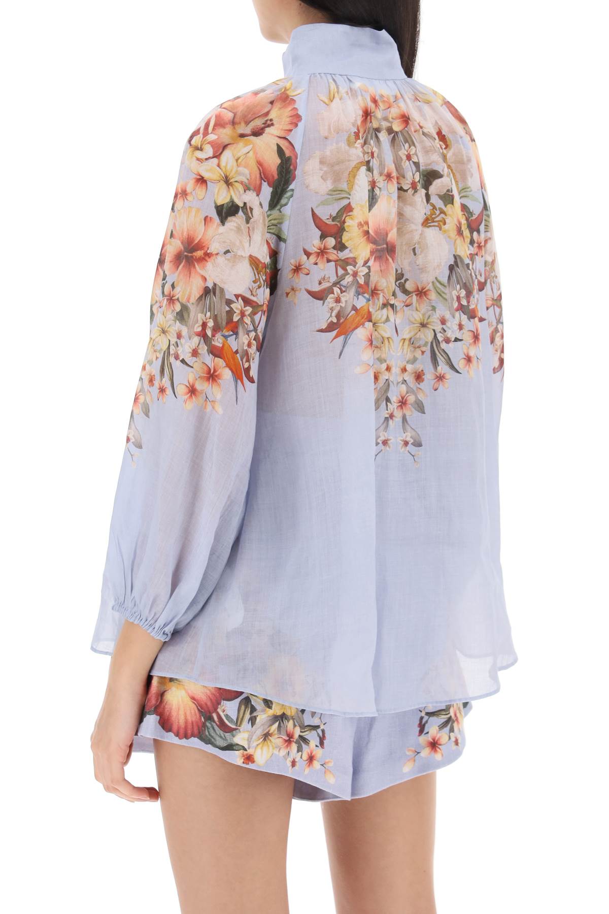 Zimmermann Lexi Billow Shirt With Floral Motif   Light Blue