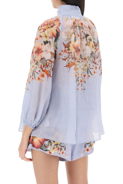 Zimmermann Lexi Billow Shirt With Floral Motif   Light Blue