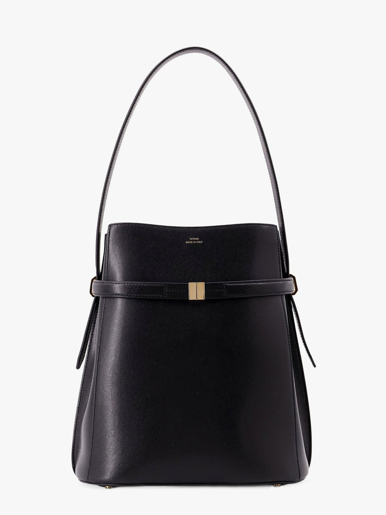 Belted leather bucket bag