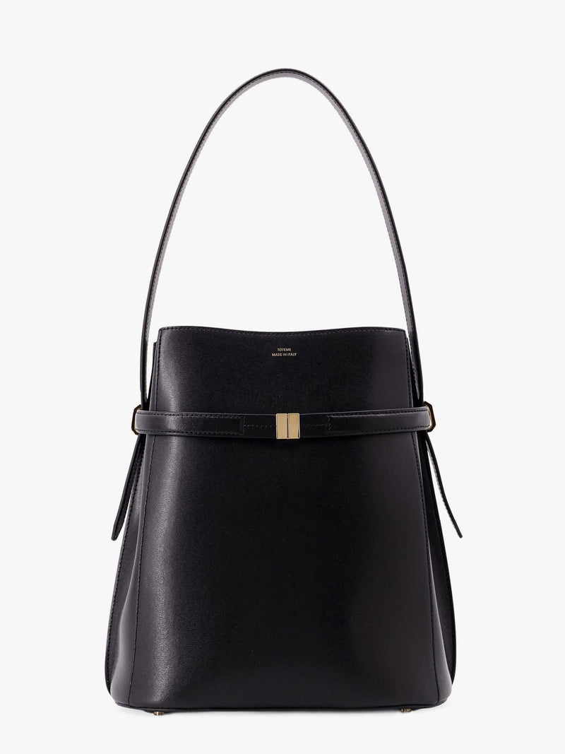 Belted leather bucket bag