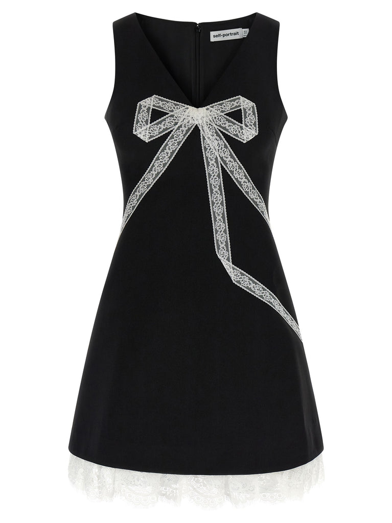 'Black Crêpe Bow Lace Mini' dress