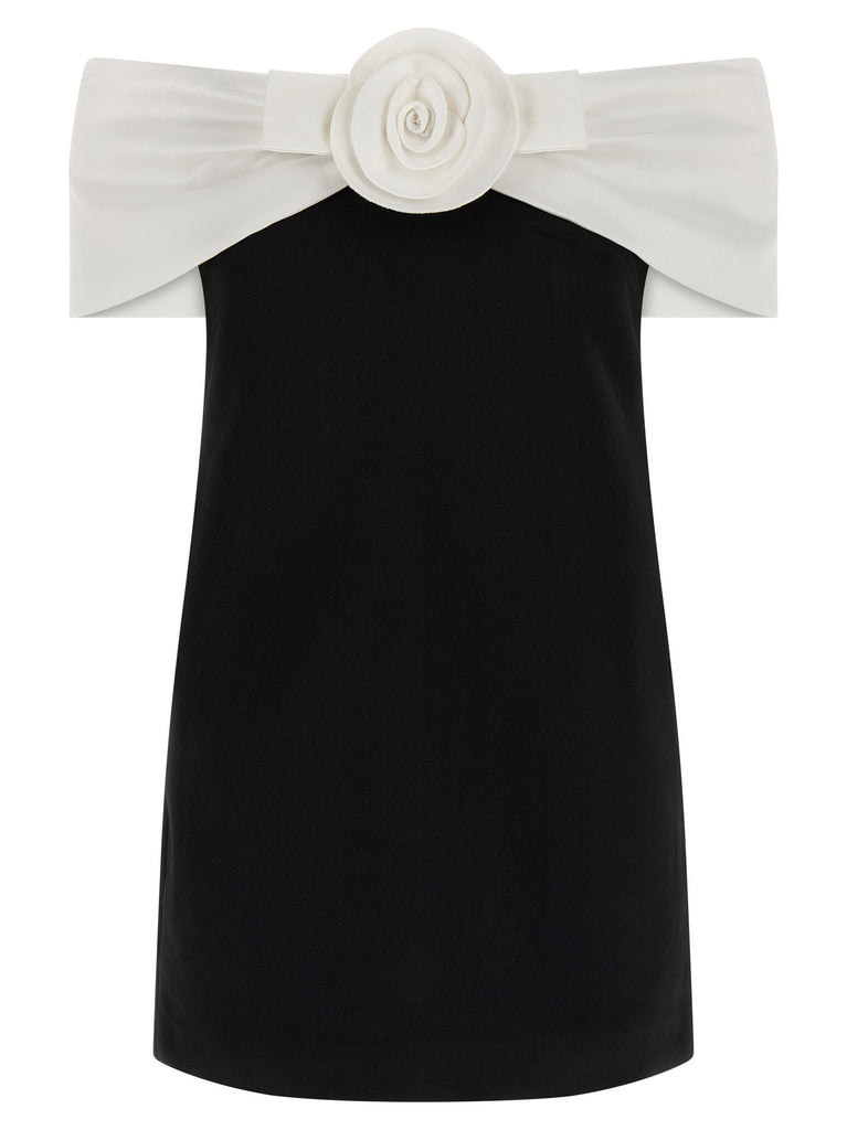 'Black Crêpe Flower Mini' dress