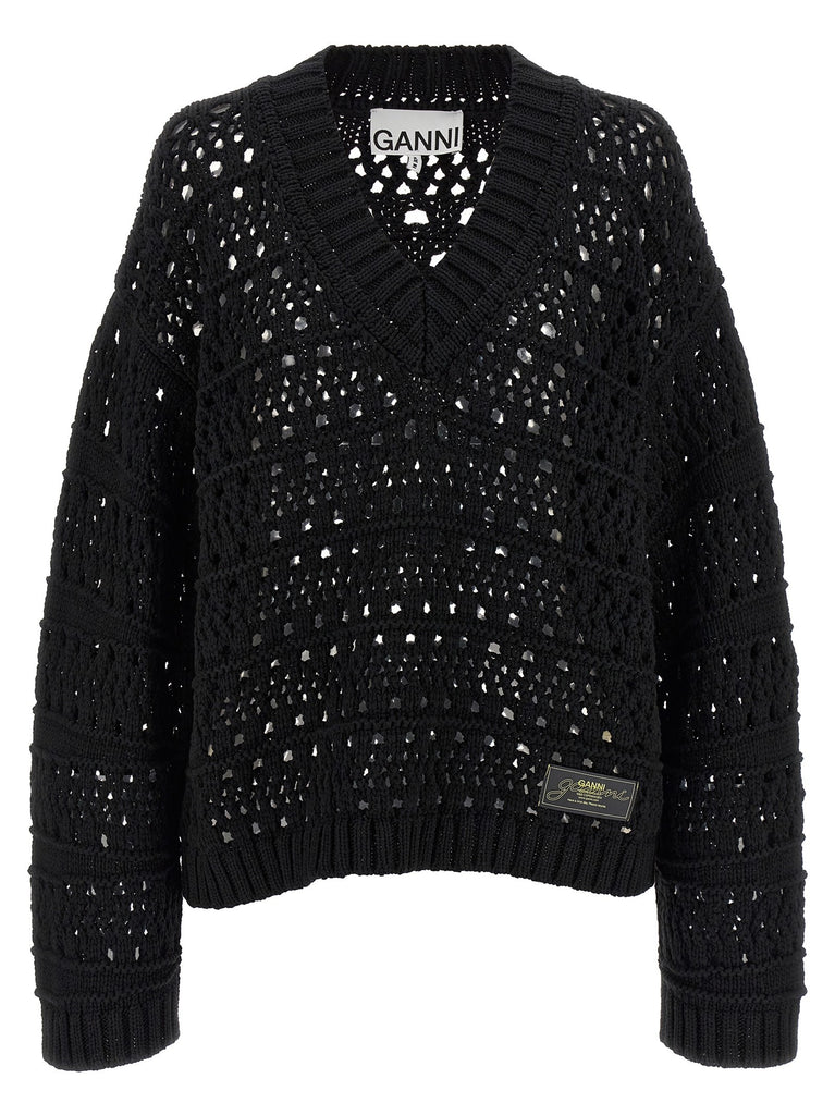 'Black Crochet V-neck' sweater