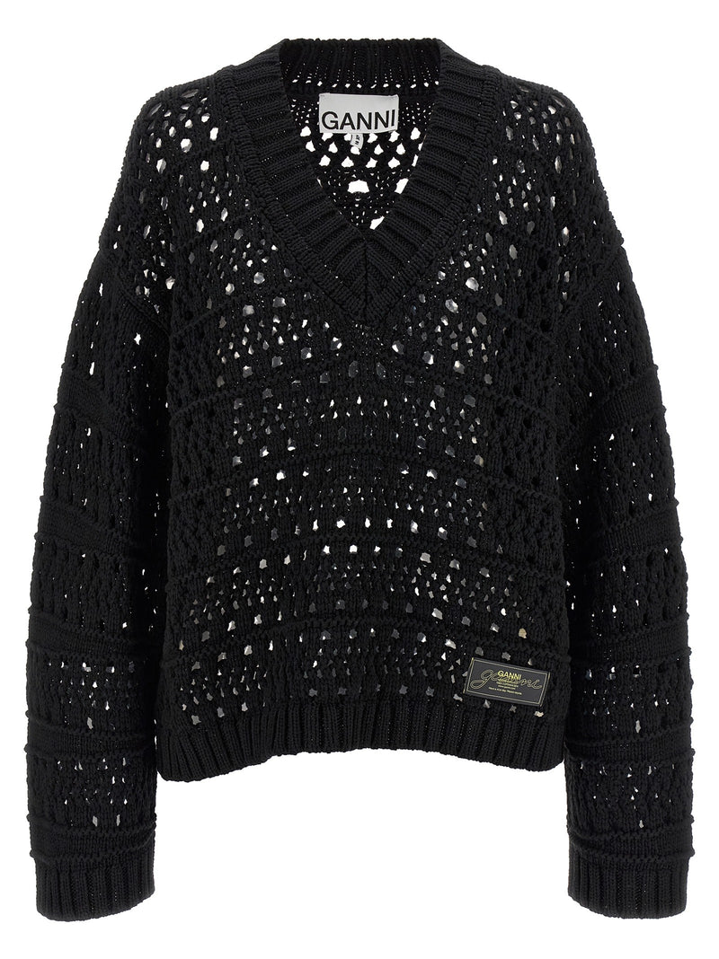 'Black Crochet V-neck' sweater