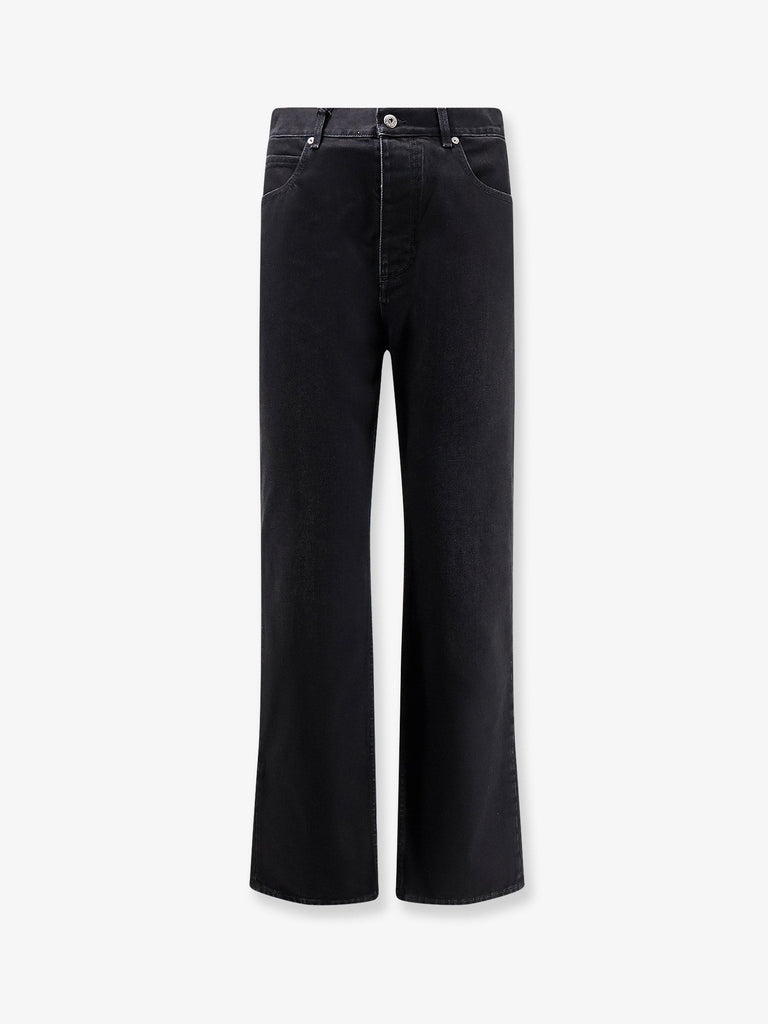 Black denim trousers with back leather patch