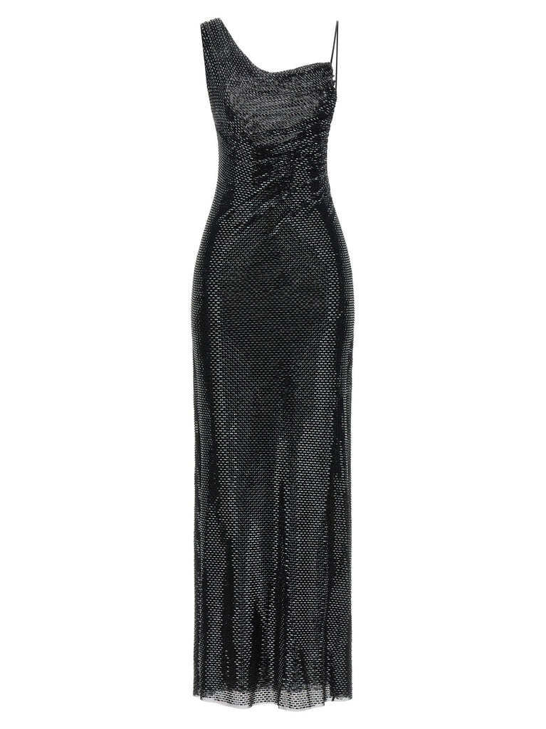 'Black Rhinestone Draped Maxi' dress