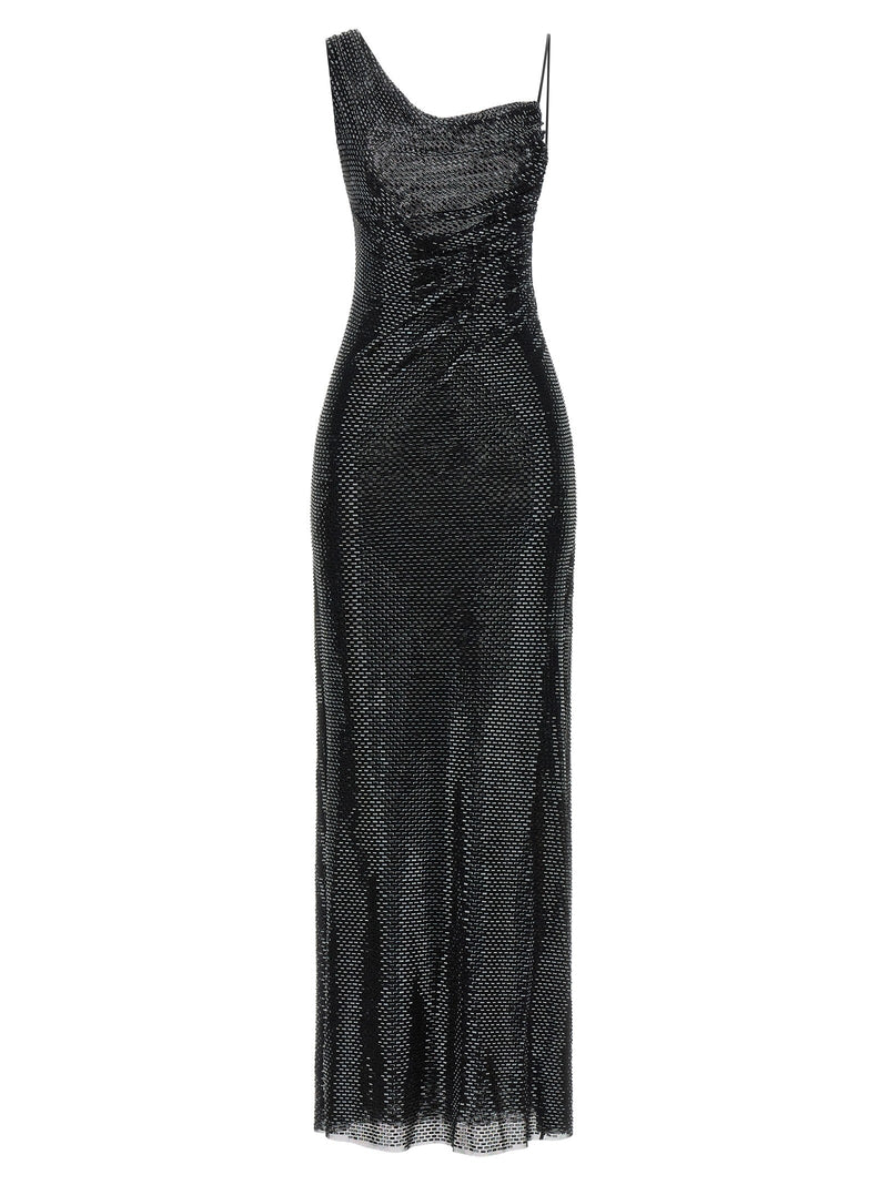 'Black Rhinestone Draped Maxi' dress