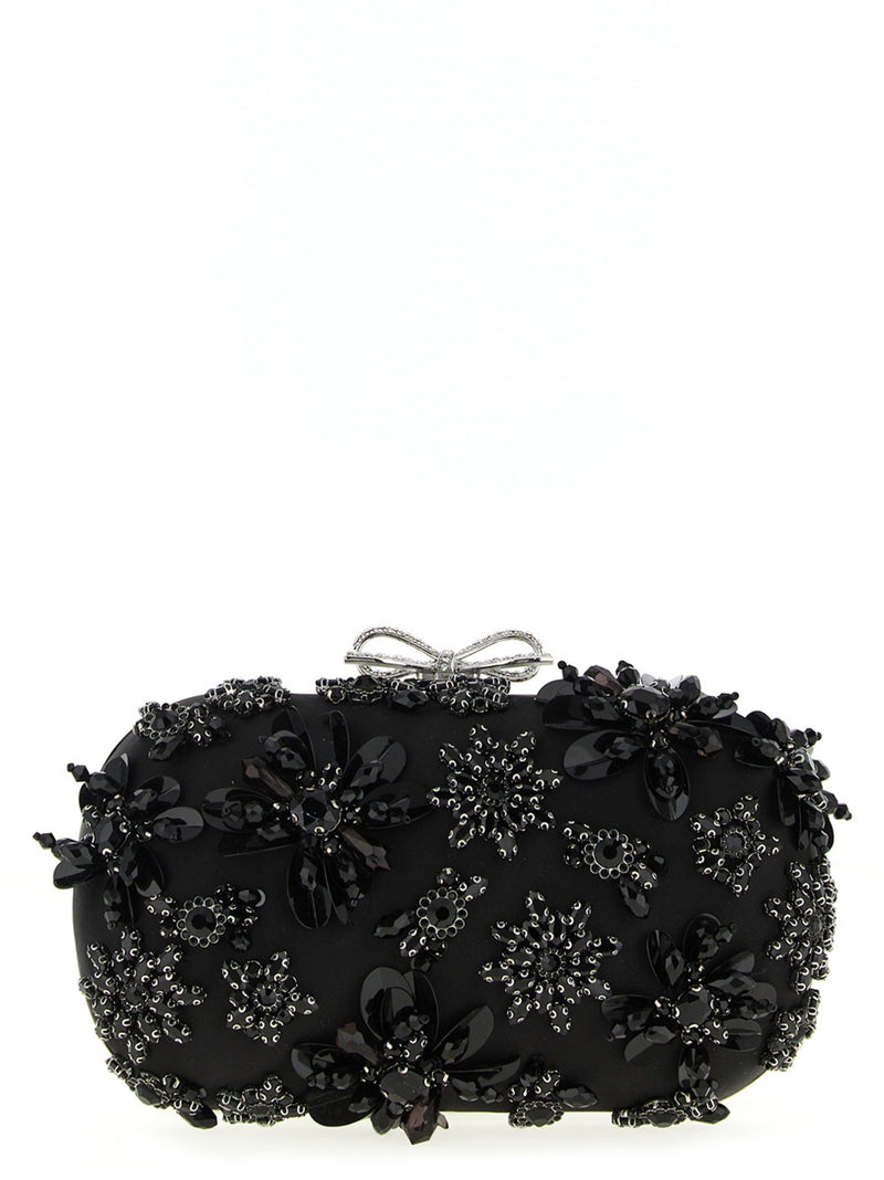 'Black Satin Floral Crystal' clutch