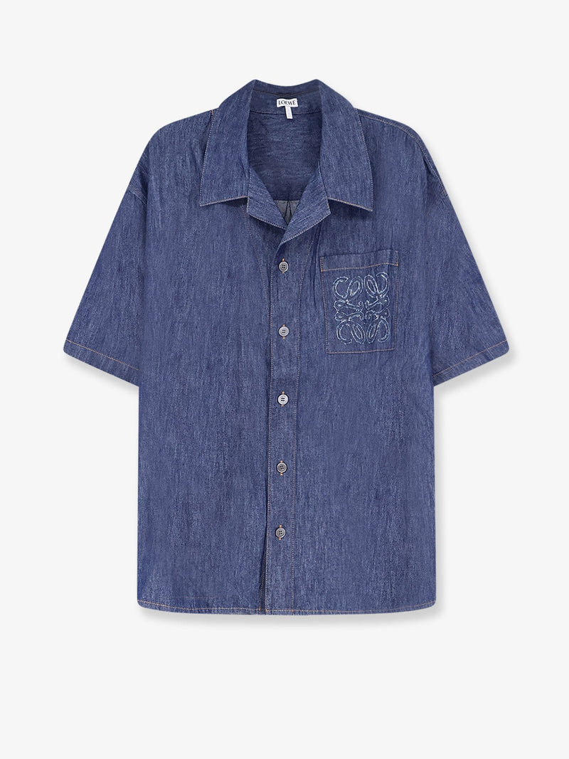 Blue denim shirt with embroidered Anagram logo