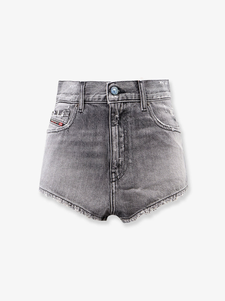 Blue denim shorts with a destroyed effect